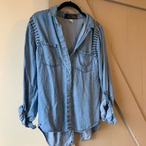 Chambray Top with Knit Details. Size Small
